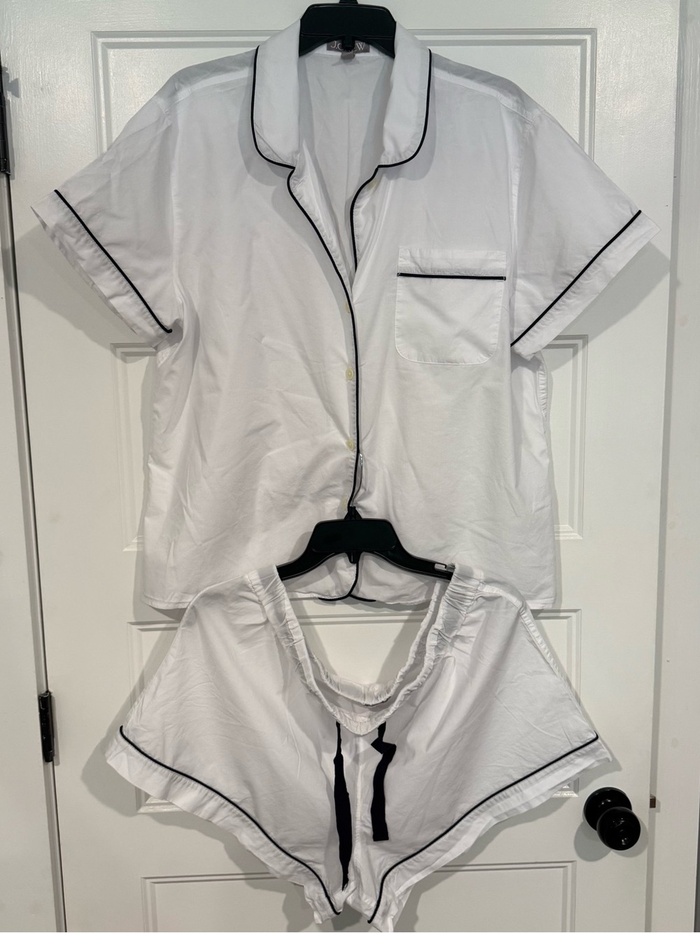 J. Crew White Short-Sleeve Pajama Set with Blue piping